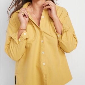Old Navy 2X Plus Boyfriend Oversized Denim Mustard Button-Down Shirt